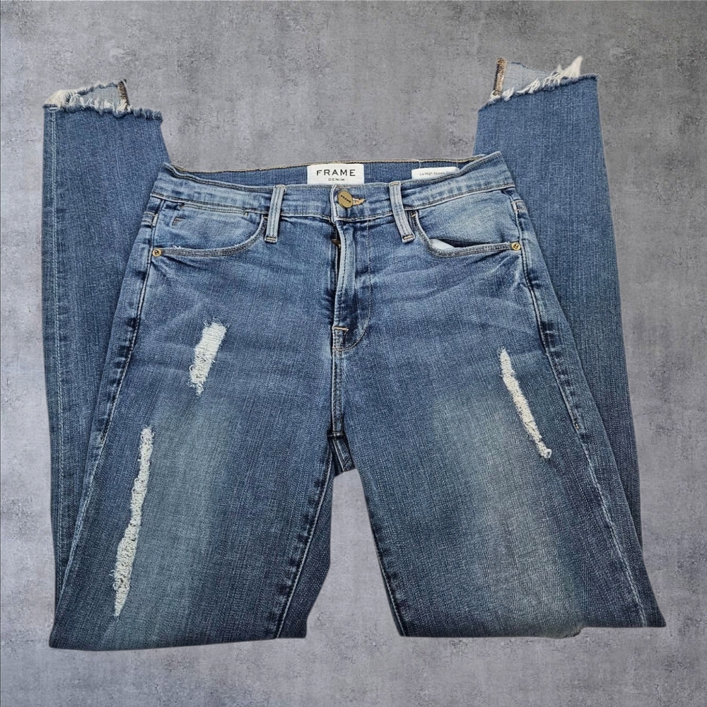 Frame Le High Skinny Cascade‎ Hem Ankle Crop Distressed Denim Jeans Size 25 O30